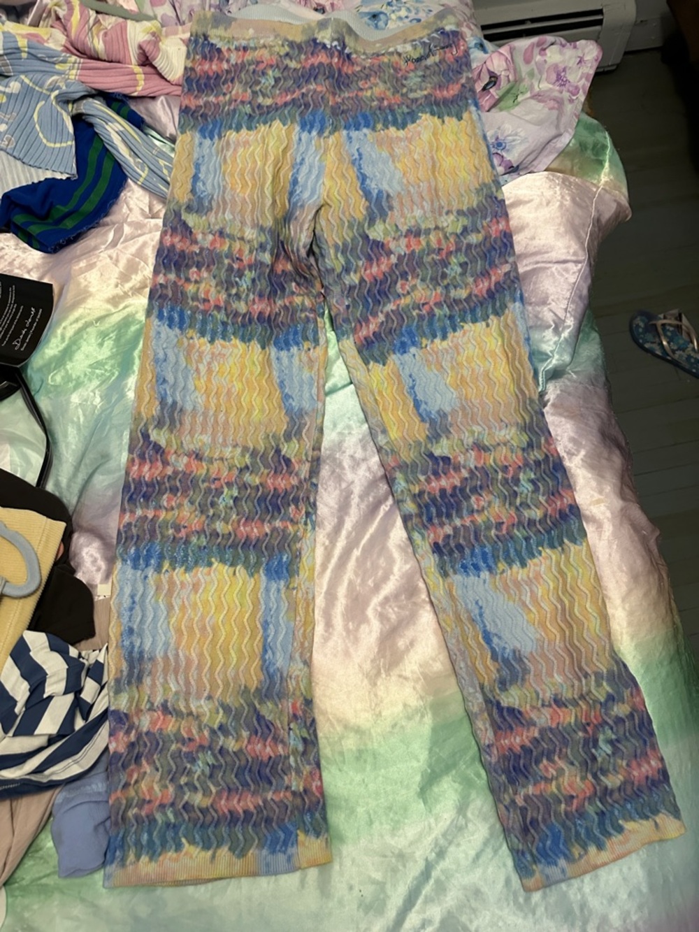 House of Sunny Pastel Multi-Color Wavy Knit Pants